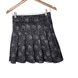 Spencers Skull Print Pleated Skirt Black Gothic Alt RN6198 Size M Fits S
